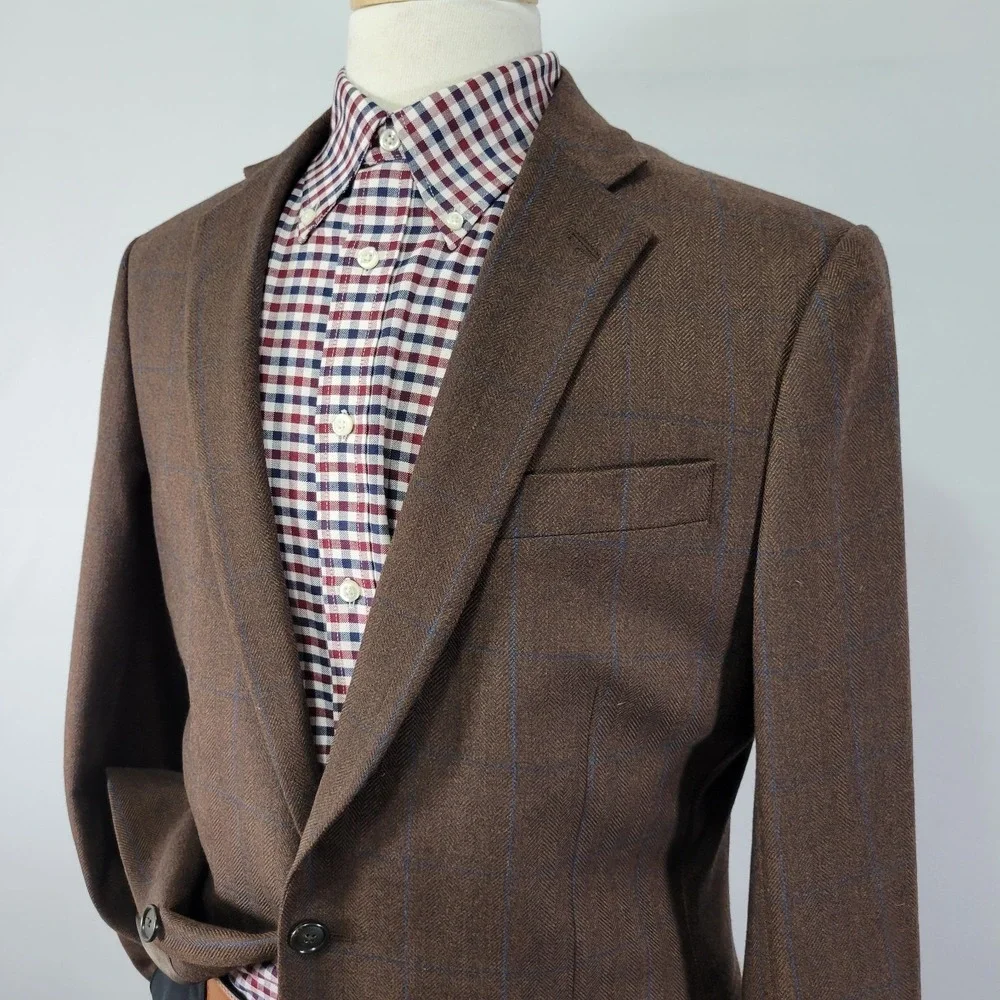 Stafford Men's Sport Coat Blazer Two Button Brown‎ Herringbone Plaid Classic 42R